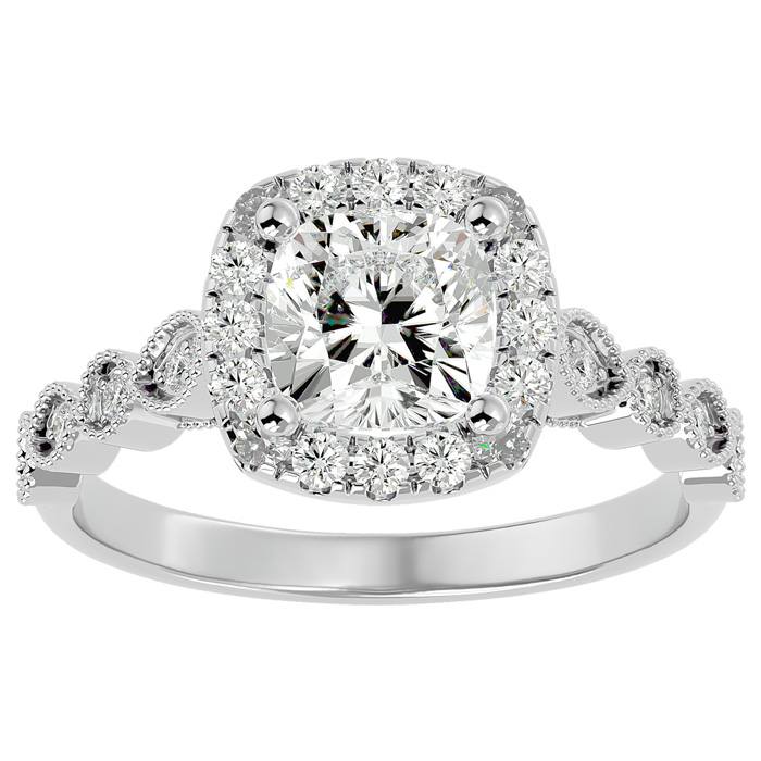 1 3/4 Carat Cushion Cut Diamond Engagement Ring in 14K White Gold