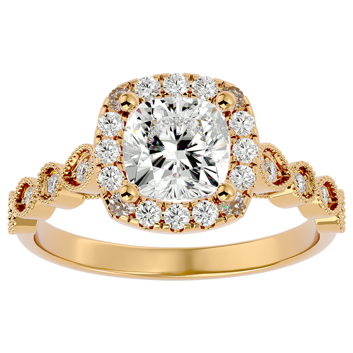 1 3/4 Carat Cushion Cut Diamond Engagement Ring in 14K Yellow Gold (3.90 g) (