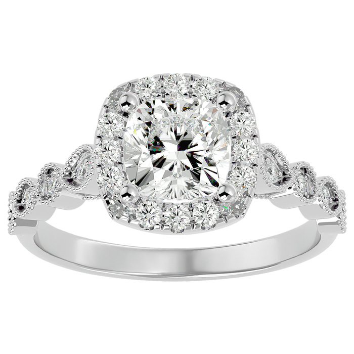 1 3/4 Carat Cushion Cut Diamond Engagement Ring in 14K White Gold (3.90 g) (