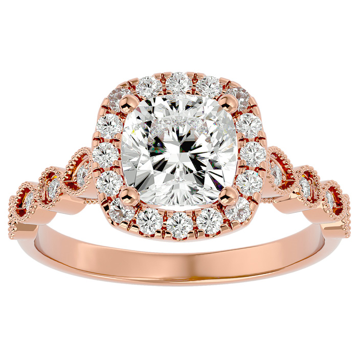 2.5 Carat Cushion Cut Moissanite Engagement Ring in 14K Rose Gold (4 g), E/F Color, Size 4 by SuperJeweler