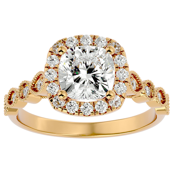 2.5 Carat Cushion Cut Diamond Engagement Ring in 14K Yellow Gold 