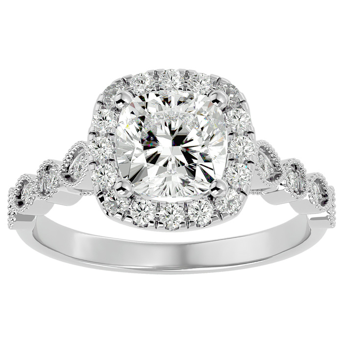 2.5 Carat Cushion Cut Diamond Engagement Ring in 14K White Gold (