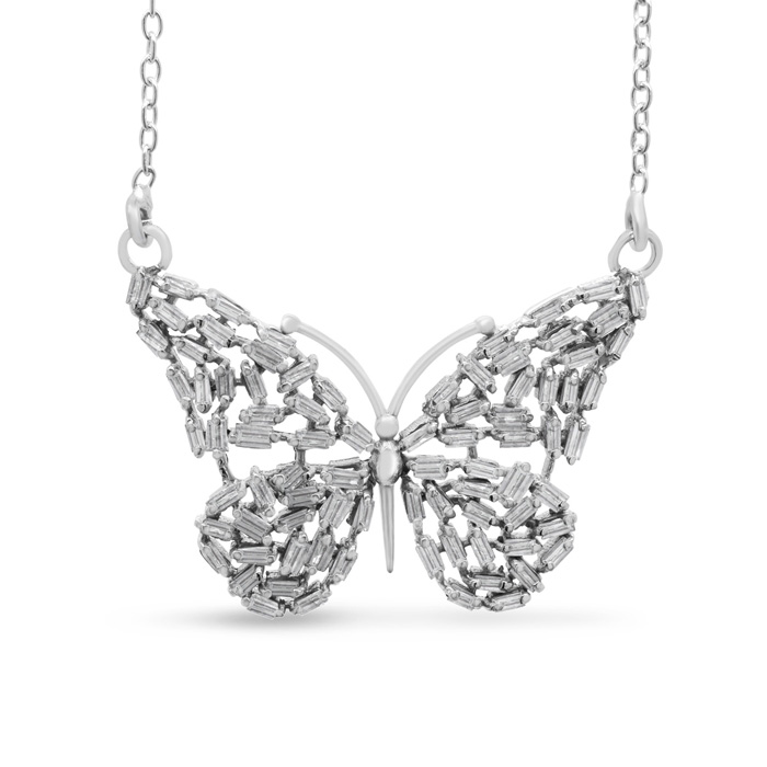 1 Carat Baguette Diamond Butterfly Necklace in Sterling Silver, 16 Inches (, ) by SuperJeweler
