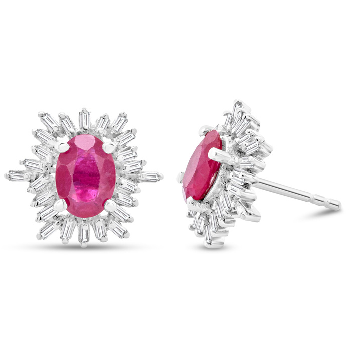 2.5 Carat Ruby & Baguette Diamond Stud Earrings in Sterling Silver (, ) by SuperJeweler