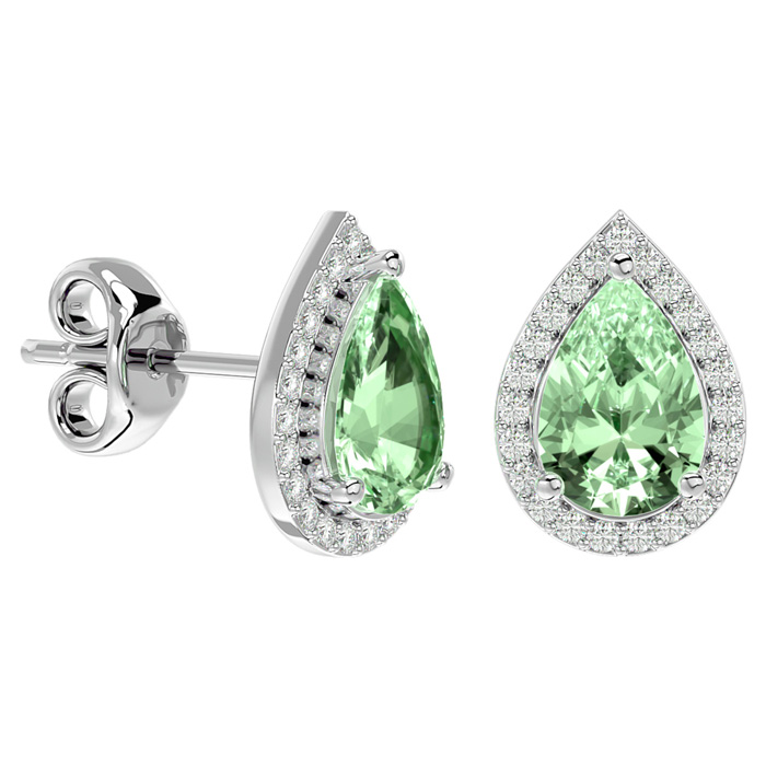 2 1/3 Carat Green Amethyst & Diamond Pear Shape Stud Earrings in 14K White Gold (2.60 g),  by SuperJeweler
