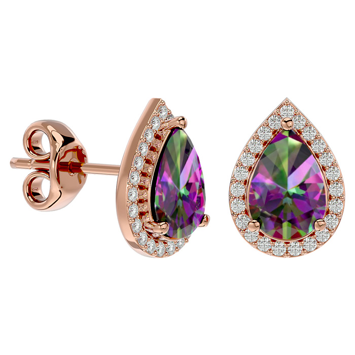 2 1/3 Carat Mystic Topaz & Diamond Pear Shape Stud Earrings In 14K Rose Gold (2.60 G), I/J By SuperJeweler