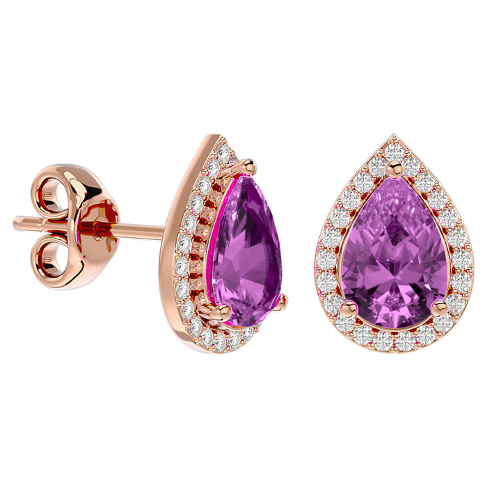 3 1/4 Carat Pink Topaz & Diamond Pear Shape Stud Earrings In 14K Rose Gold (2.60 G), I/J By SuperJeweler