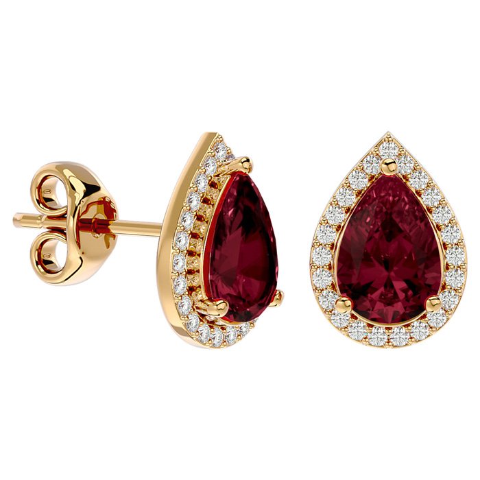 2 1/3 Carat Garnet & Diamond Pear Shape Stud Earrings In 14K Yellow Gold (2.60 G), I/J By SuperJeweler