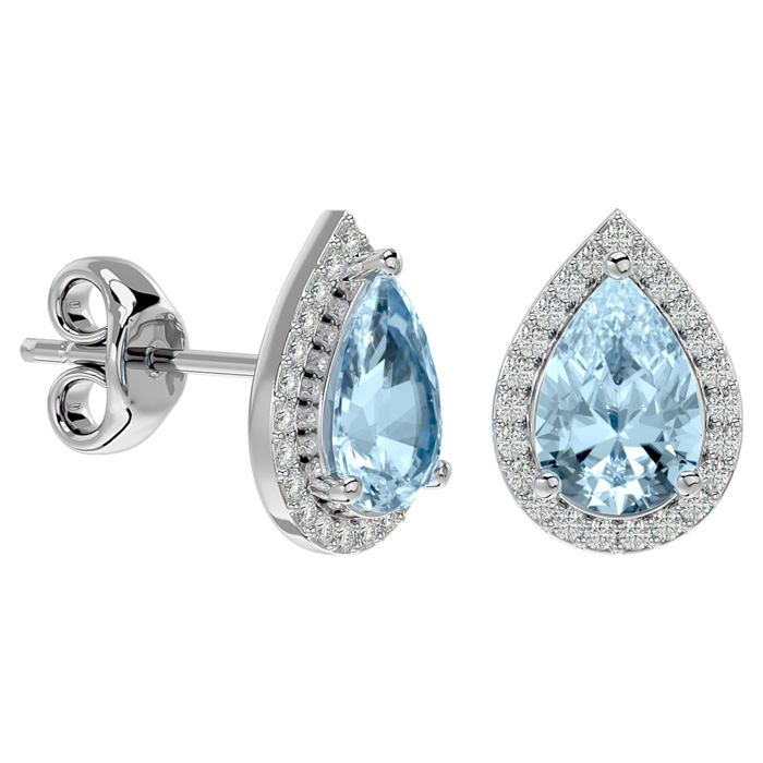 2.5 Carat Aquamarine & Diamond Pear Shape Stud Earrings in 14K White Gold (2.60 g),  by SuperJeweler