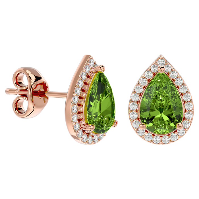 2.85 Carat Peridot & Diamond Pear Shape Stud Earrings in 14K Rose Gold (2.60 g),  by SuperJeweler