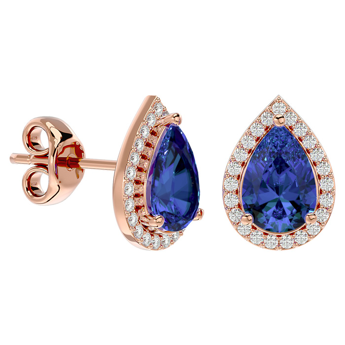 2 3/4 Carat Tanzanite & Diamond Pear Shape Stud Earrings in 14K Rose Gold (2.60 g),  by SuperJeweler