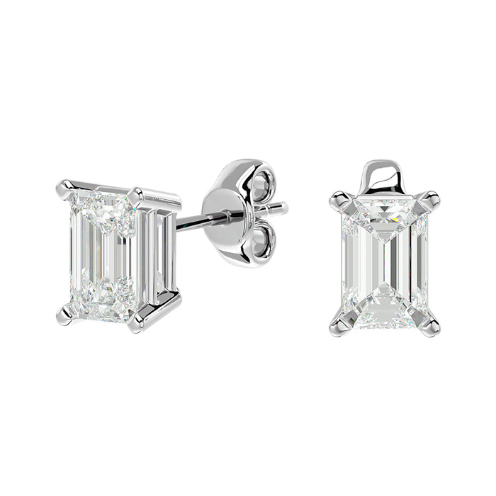 1 Carat Emerald Shape Moissanite Stud Earrings in 14K White Gold, E/F Color by SuperJeweler