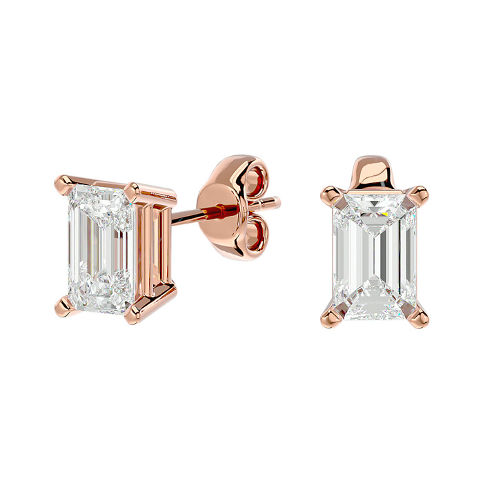 1 Carat Emerald Shape Moissanite Stud Earrings in 14K Rose Gold, E/F Color by SuperJeweler