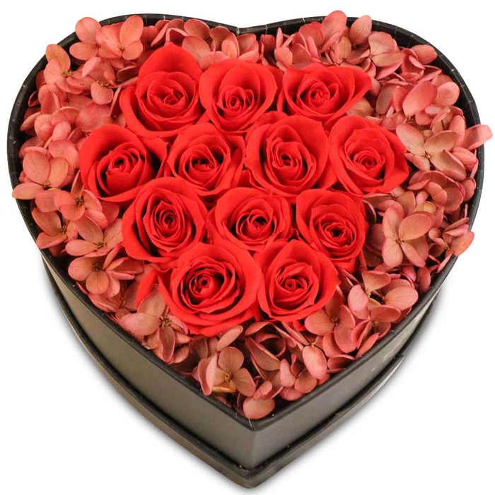 A Dozen InfiniLove Roses in Giftable Box w/ Surrounding Hydrangeas by SuperJeweler