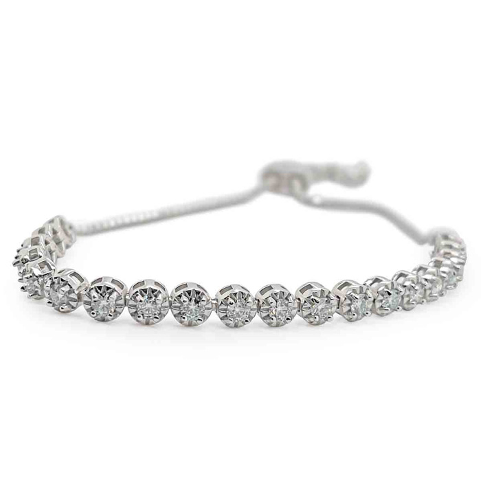 Almost 1 Carat Moissanite Tennis Bracelet in Sterling Silver, Adjustable 6-9 inches, E/F Color by SuperJeweler