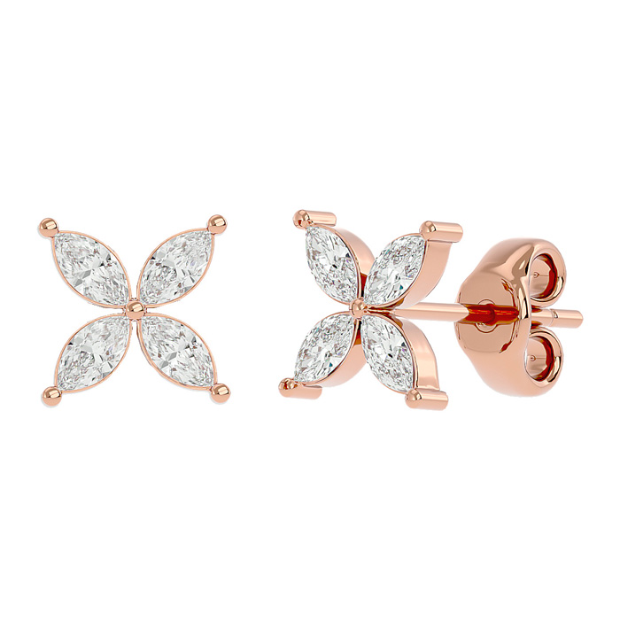 1/2 Carat Marquise Shape Diamond Cluster Stud Earrings in 14K Rose Gold (0.80 g) (, SI2-I1) by SuperJeweler