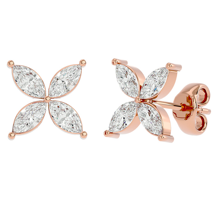 1 1/5 Carat Marquise Shape Diamond Cluster Stud Earrings in 14K Rose Gold (1 gram) (, SI2-I1) by SuperJeweler