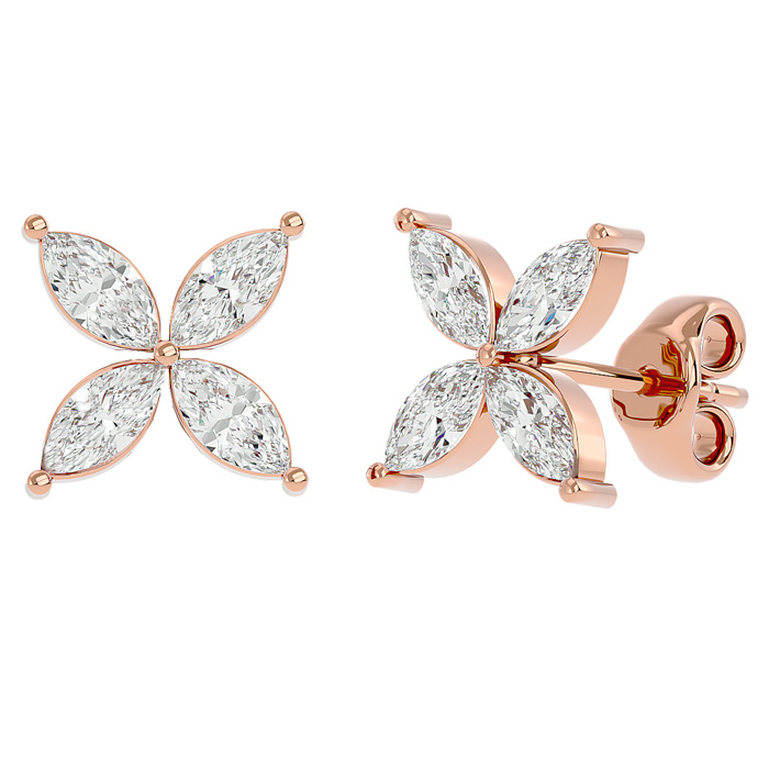 2 Carat Marquise Shape Diamond Cluster Stud Earrings in 14K Rose Gold (1.10 g) (, SI2-I1) by SuperJeweler