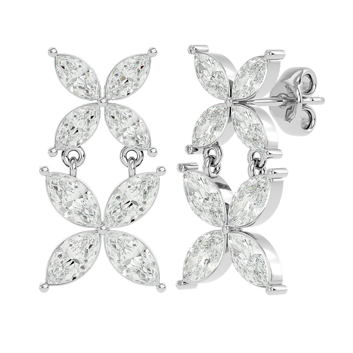 1 3/4 Carat Marquise Shape Diamond Cluster Dangle Earrings in 14K White Gold (1.80 g) (, SI2-I1) by SuperJeweler