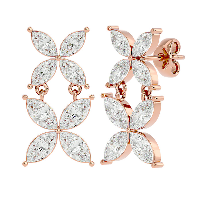 1 3/4 Carat Marquise Shape Diamond Cluster Dangle Earrings in 14K Rose Gold (1.80 g) (, SI2-I1) by SuperJeweler