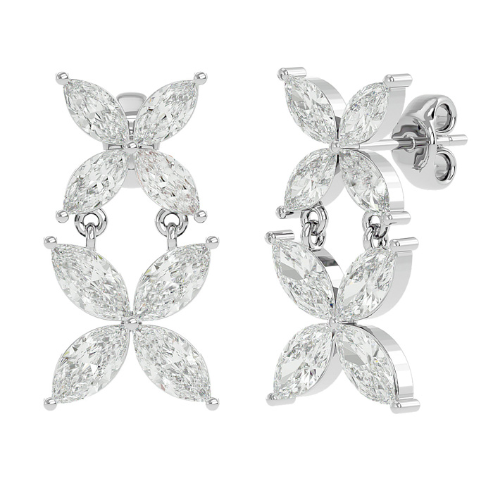 3 1/5 Carat Marquise Shape Diamond Cluster Dangle Earrings in 14K White Gold (2.09 g) (, SI2-I1) by SuperJeweler