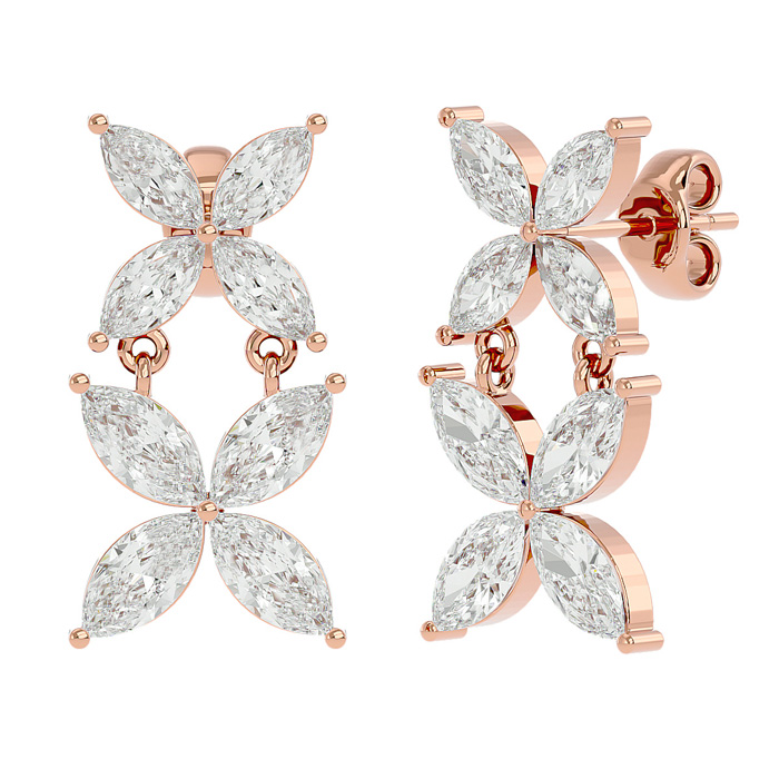3 1/5 Carat Marquise Shape Diamond Cluster Dangle Earrings in 14K Rose Gold (2.09 g) (, SI2-I1) by SuperJeweler