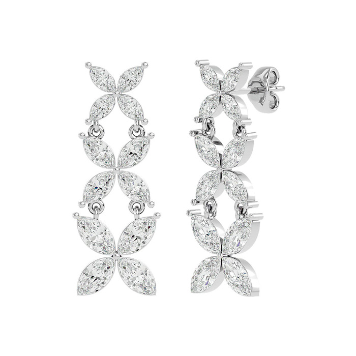3 3/4 Carat Marquise Shape Diamond Cluster Dangle Earrings in 14K White Gold (3.11 g) (, SI2-I1) by SuperJeweler
