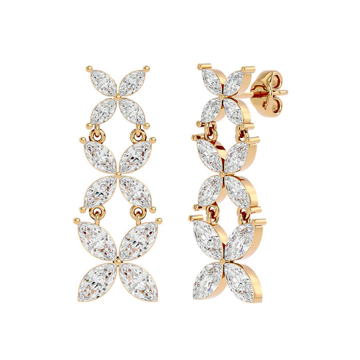 3 3/4 Carat Marquise Shape Diamond Cluster Dangle Earrings in 14K Yellow Gold (3.11 g) (, SI2-I1) by SuperJeweler