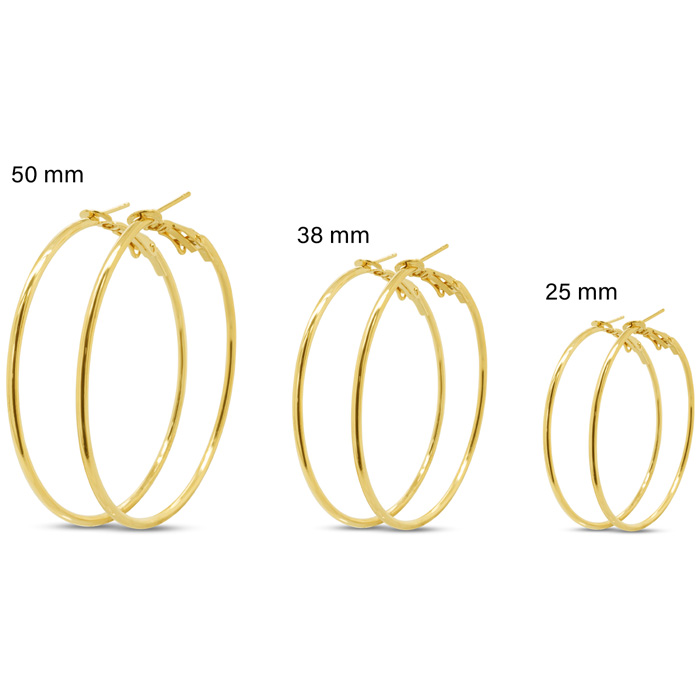 Set of Three Yellow Gold Tone Hoop Earrings - 1, 1.5 & 2 Inches by SuperJeweler