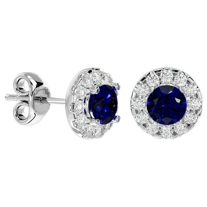 1 Carat Sapphire & Halo Diamond Stud Earrings in 14K White Gold (3 g),  by SuperJeweler