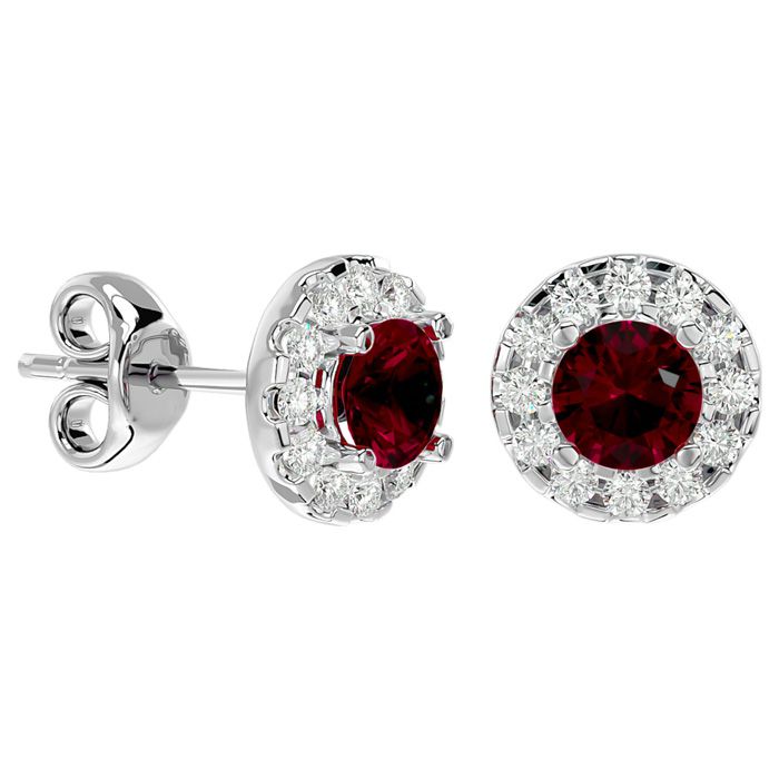 1 Carat Ruby & Halo Diamond Stud Earrings in 14K White Gold (3 g),  by SuperJeweler