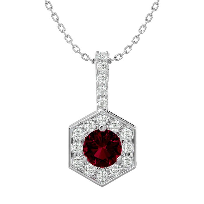 1/2 Carat Ruby & Halo Diamond Necklace in 14K White Gold (3 g), 18 Inches (, I1-I2) by SuperJeweler