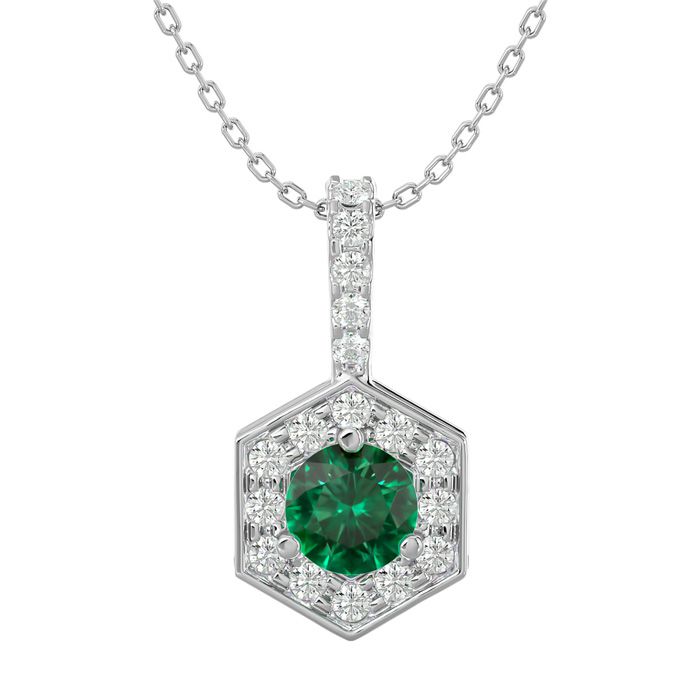 1/2 Carat Emerald Cut & Halo Diamond Necklace in 14K White Gold (3 g), 18 Inches (, I1-I2) by SuperJeweler