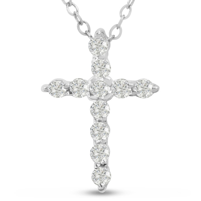 2 3/4 Carat Diamond Cross Necklace in 14K White Gold  18 Inches C