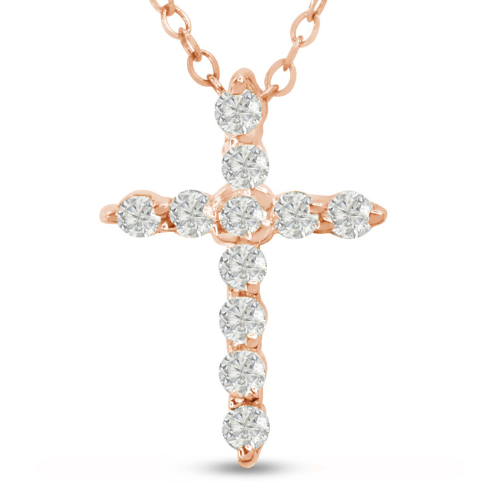 2 3/4 Carat Diamond Cross Necklace In 14K Rose Gold, 18 Inches Cable Chain, I/J By SuperJeweler
