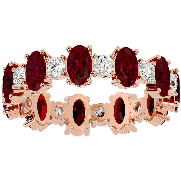 14K Rose Gold (2.90 g) 3 Carat Ruby & Diamond Eternity Ring (, SI2-I1), Size 4 by SuperJeweler