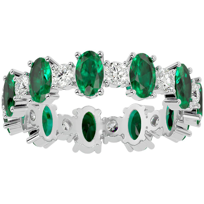 14K White Gold (2.90 g) 3 Carat Emerald & Moissanite Eternity Band, E/F Color, Size 4 by SuperJeweler