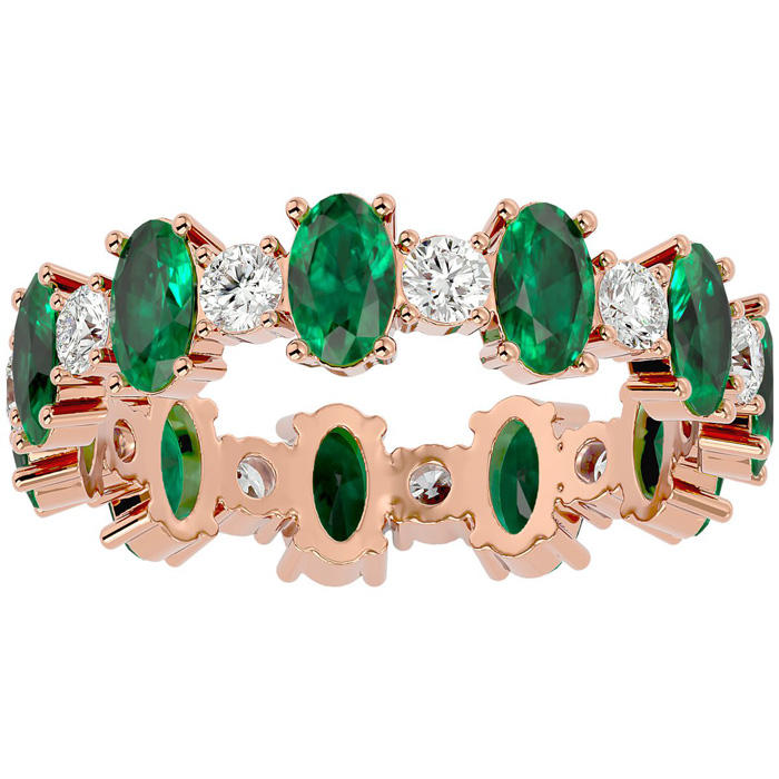 14K Rose Gold (2.90 g) 3 Carat Emerald & Moissanite Eternity Band, E/F Color, Size 4 by SuperJeweler