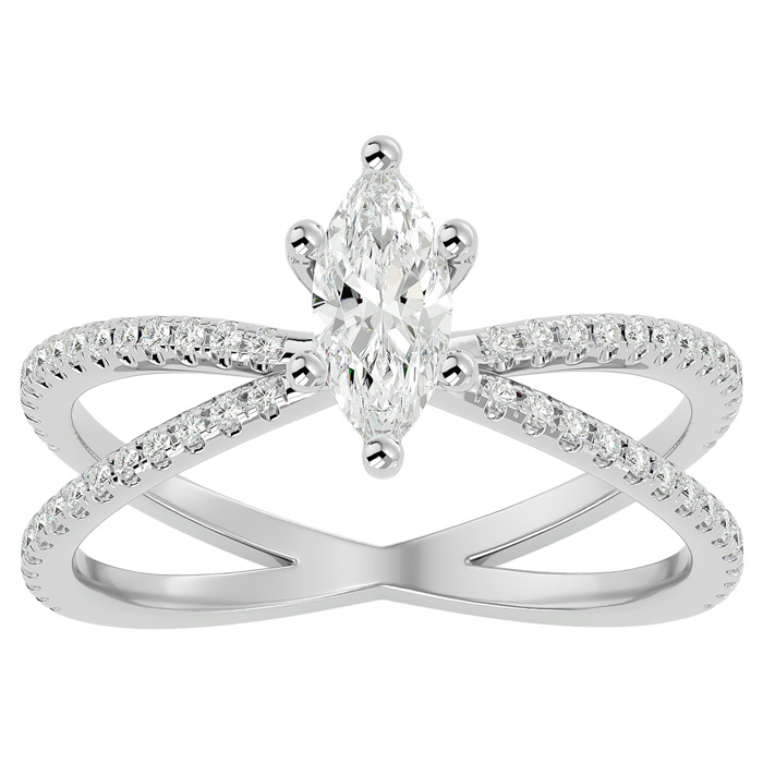 1 Carat Marquise Shape Diamond Engagement Ring in 14K White Gold (3.50 g) (, SI2-I1), Size 4 by SuperJeweler