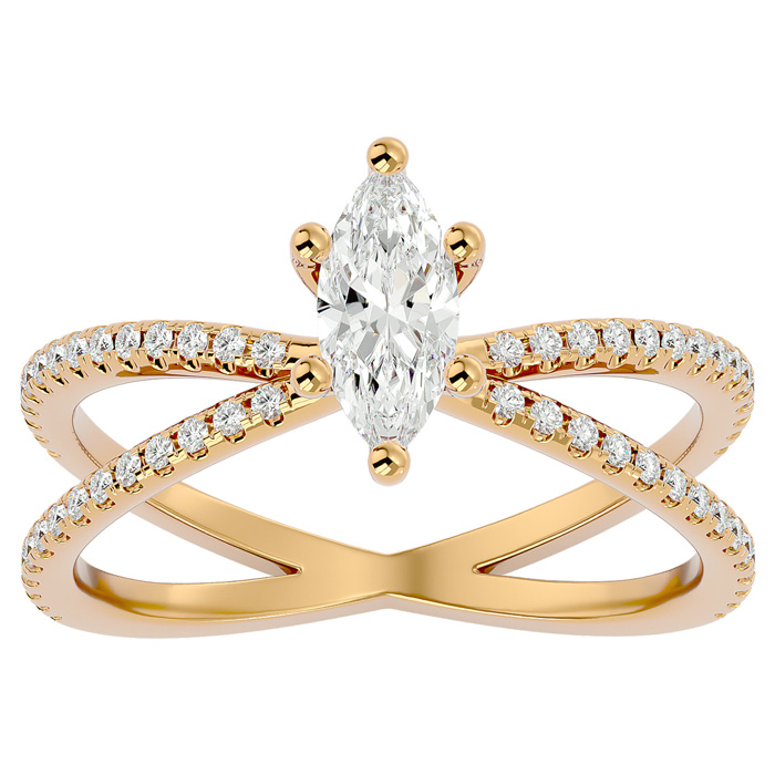 1 Carat Marquise Shape Diamond Engagement Ring in 14K Yellow Gold (3.50 g) (, SI2-I1), Size 4 by SuperJeweler