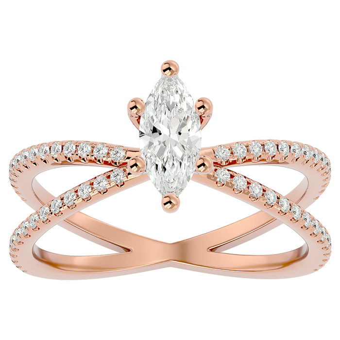 1 Carat Marquise Shape Diamond Engagement Ring in 14K Rose Gold (3.50 g) (, SI2-I1), Size 4 by SuperJeweler