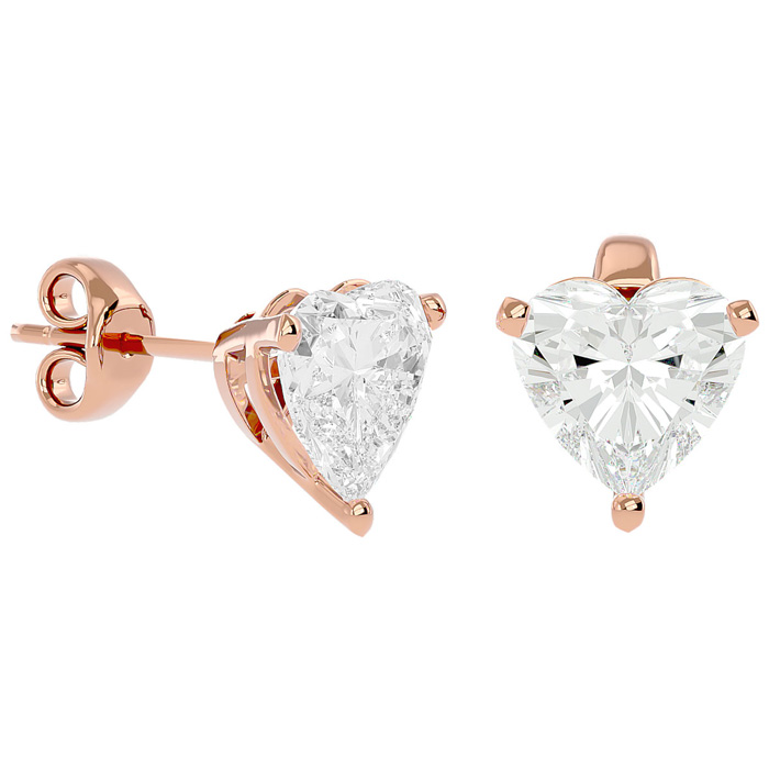 2 Carat Heart Shape Moissanite Stud Earrings in 14K Rose Gold, E/F Color by SuperJeweler