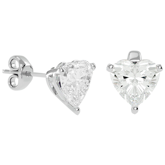 2 Carat Heart Shape Moissanite Stud Earrings in Platinum, E/F Color by SuperJeweler