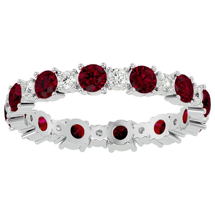 14K White Gold (2.20 g) 1.5 Carat Ruby & Moissanite Eternity Band, E/F Color, Size 4 by SuperJeweler