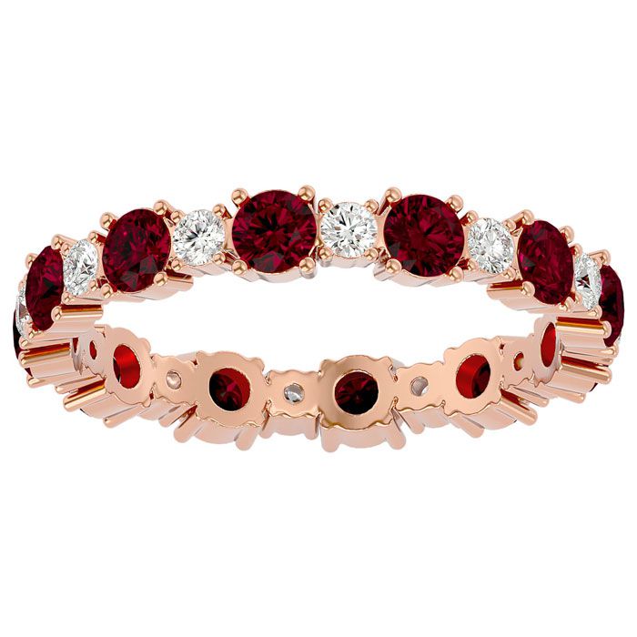 14K Rose Gold (2.20 g) 1.5 Carat Ruby & Moissanite Eternity Band, E/F Color, Size 4 by SuperJeweler