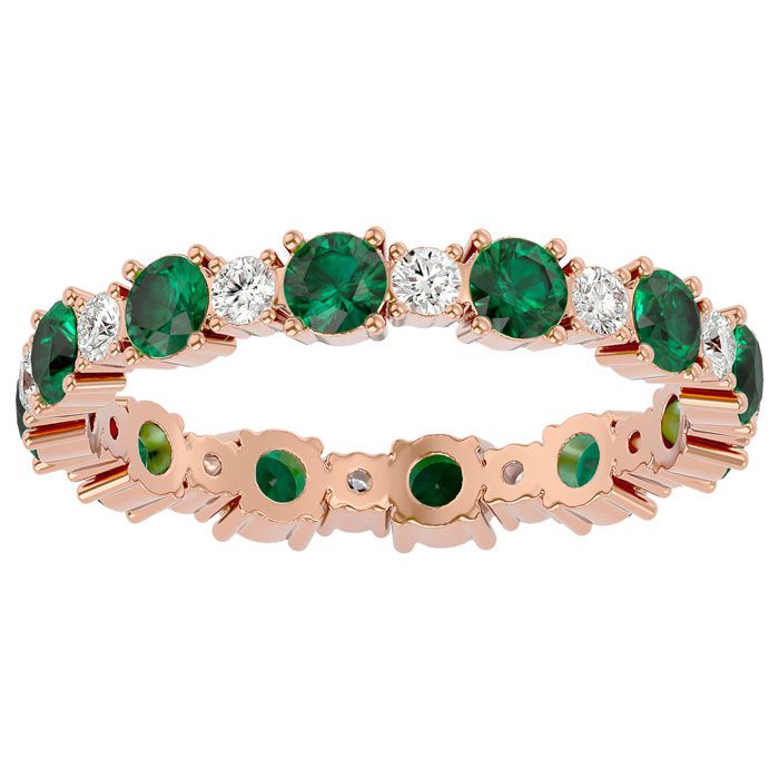 14K Rose Gold (2.40 g) 1.5 Carat Emerald & Moissanite Eternity Band, E/F Color, Size 5 by SuperJeweler