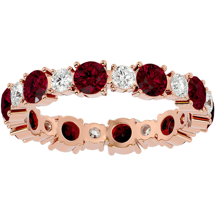 14K Rose Gold (2.50 g) 2 Carat Ruby & Diamond Eternity Ring (, SI2-I1), Size 4 by SuperJeweler