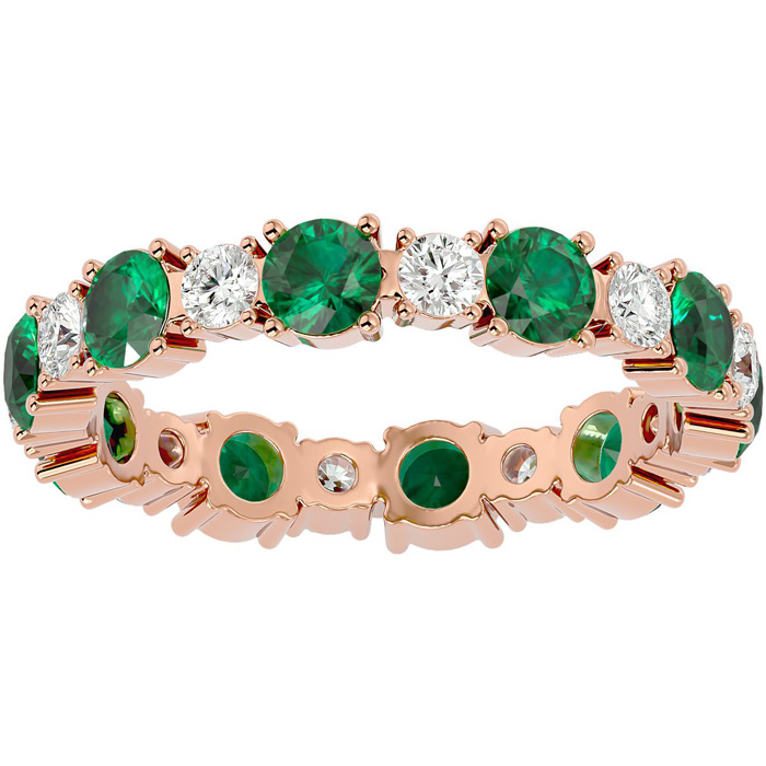 14K Rose Gold (3.30 G) 2 1/4 Carat Emerald & Moissanite Eternity Band, E/F, Size 7 By SuperJeweler