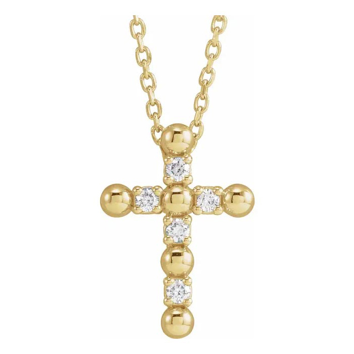 0.07 Carat Diamond Beaded Cross Necklace in 14K Yellow Gold (2 g), 16-18 Inches (G-H Color, I1) by SuperJeweler