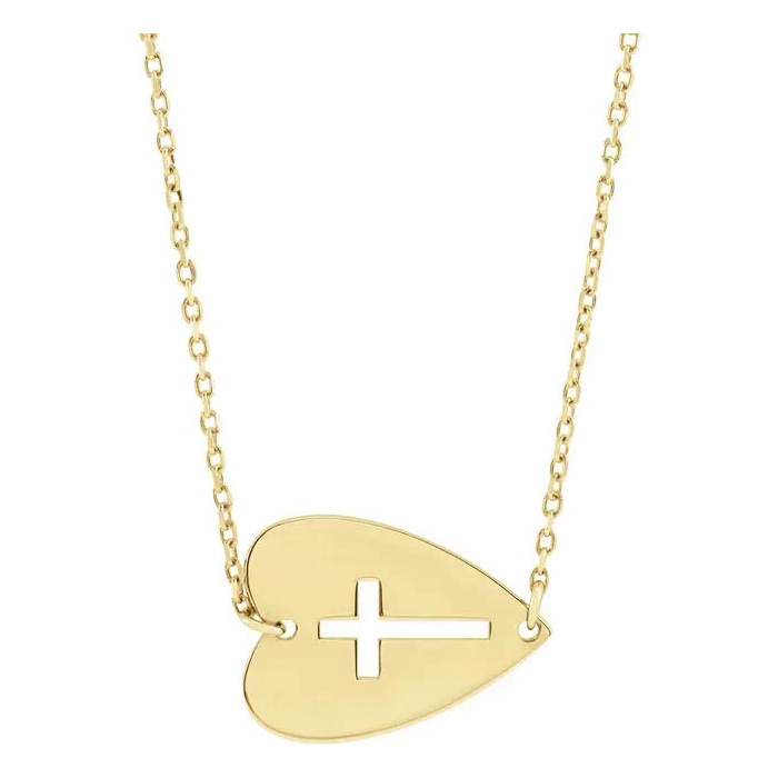 Sideways Cross Necklace in Heart in 14K Yellow Gold (2.55 g), 18 Inches by SuperJeweler
